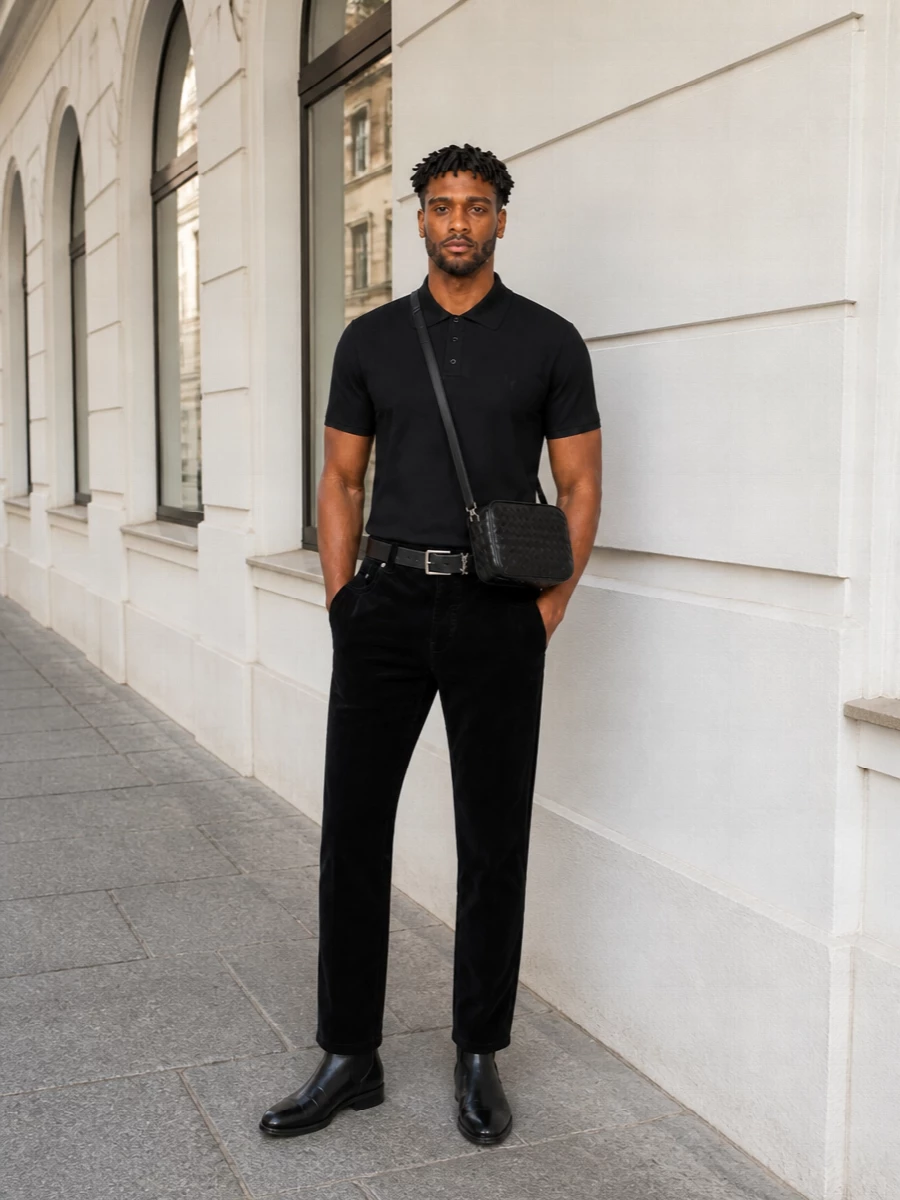 Saint laurent black polo corduroy outfit
