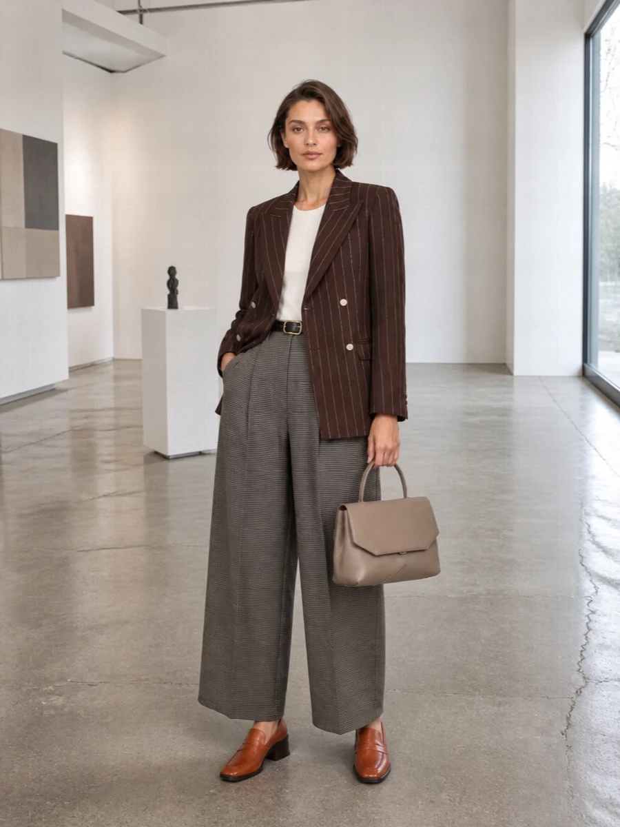 Alysi checked trousers pinstripe blazer outfit