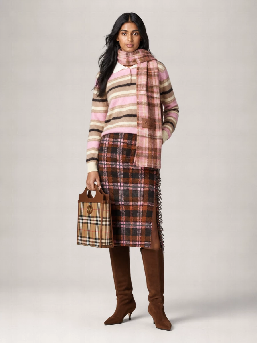 Guest In Residence Cashmere Wool Tartan Wrap Midi Pencil Skirt