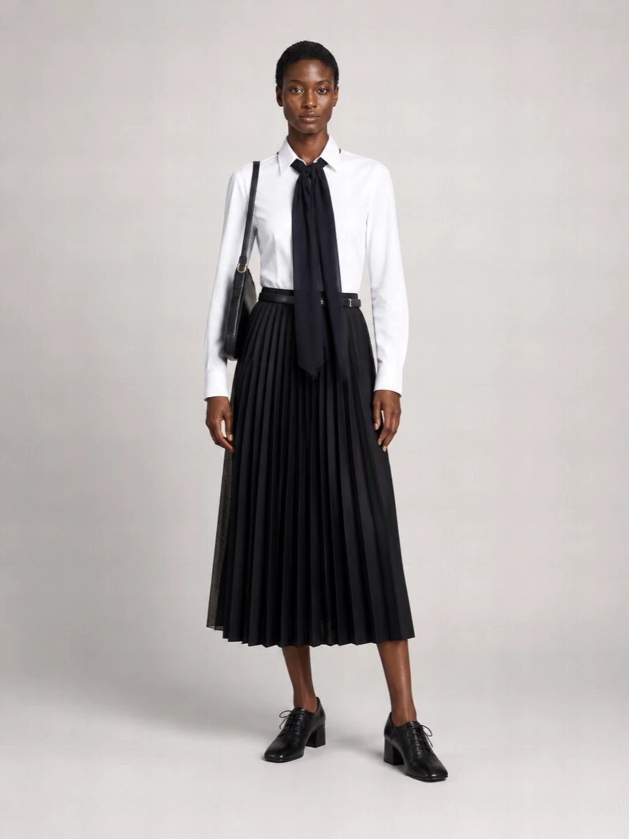 Sacai Wool Pleated Midi Skirt