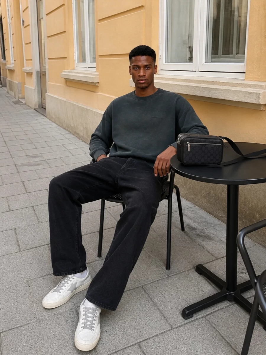 Golden goose sneakers washed sweatshirt black jeans