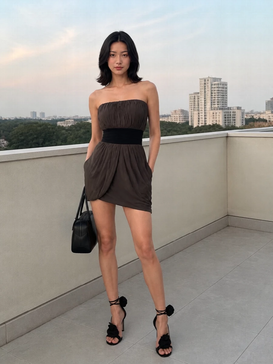 Magda butrym strapless mini evening outfit