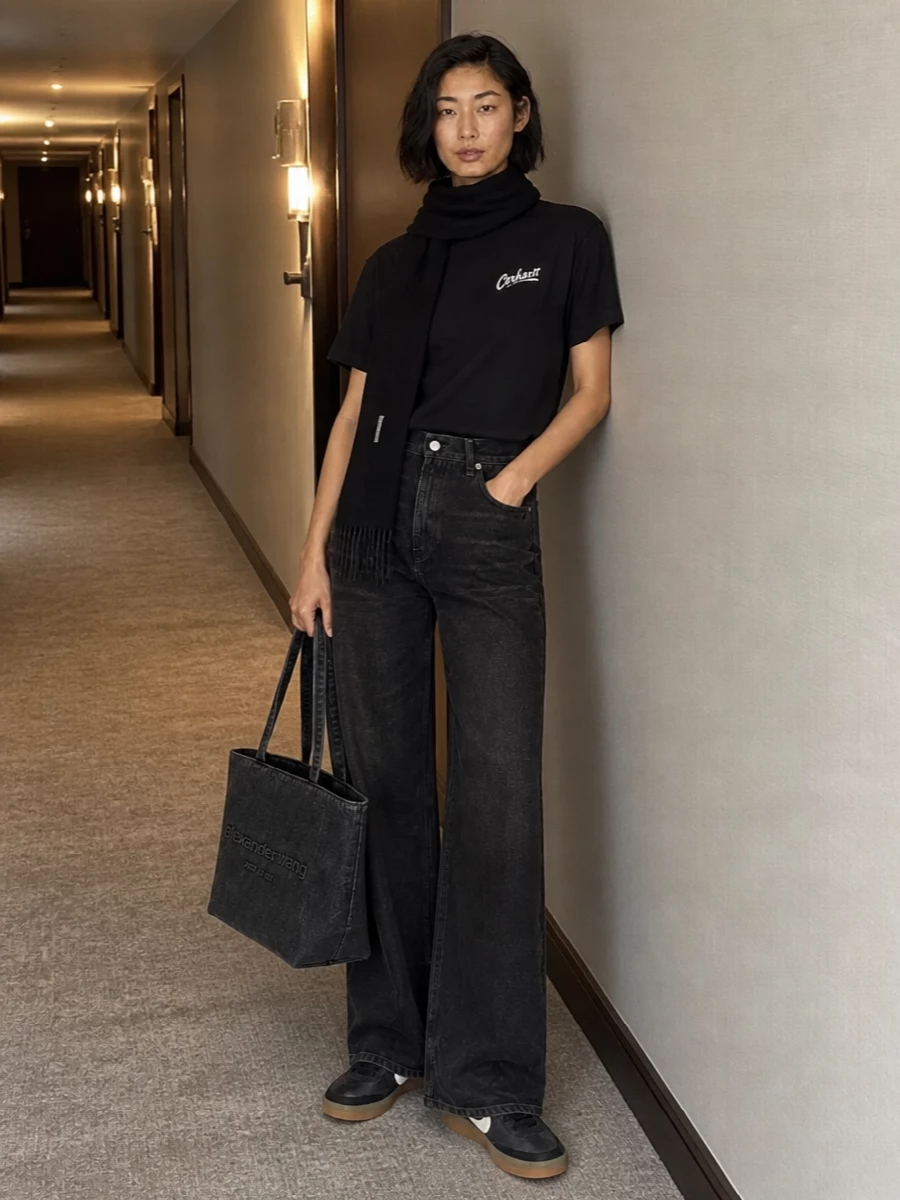 Carhartt haikure black wide leg jeans streetwear