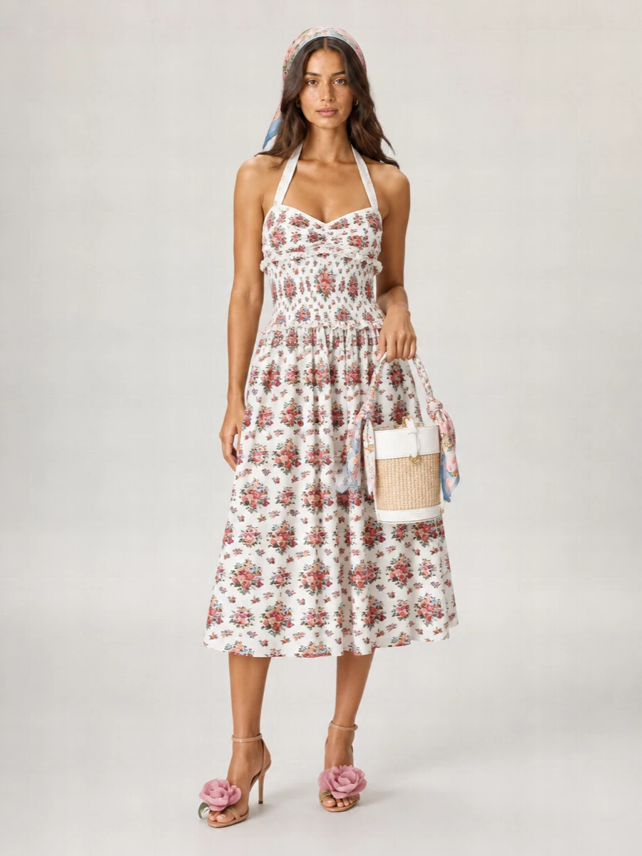 Dolce&Gabbana Floral Print Pleated Midi Dress