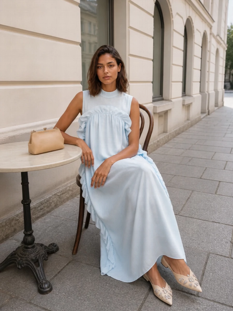 Jil sander ice blue maxi dress crystal flats