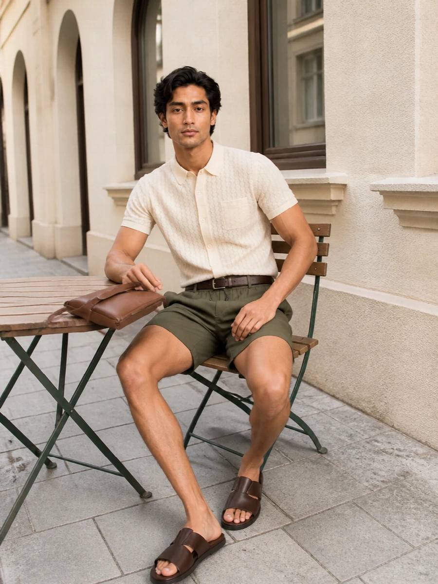 Dolce gabbana olive shorts knit shirt outfit