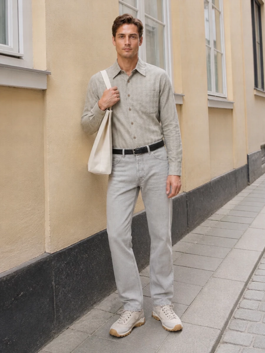 Our legacy grey jeans stone shirt sneakers