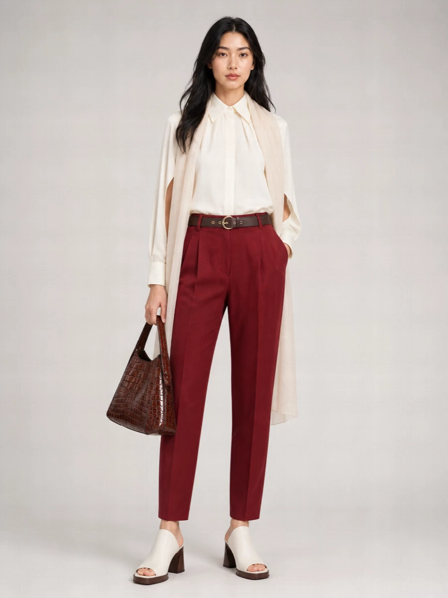 S Max Mara Linen Pleated High-Rise Tapered Trousers
