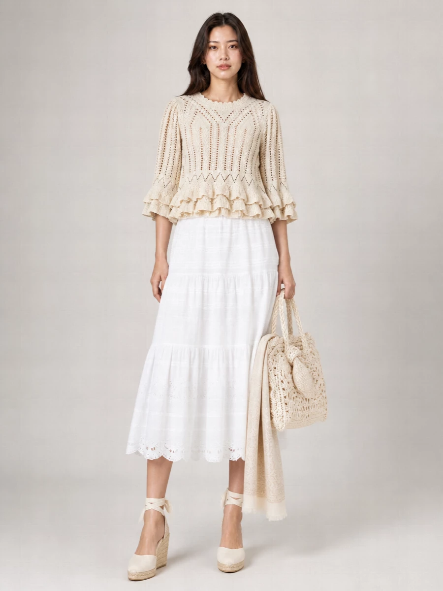 Isabel Marant Etoile Cotton Openwork Frilled Knit Top