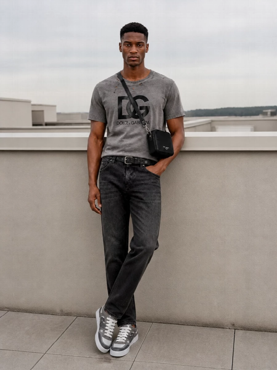 Dolce gabbana distressed tee black jeans outfit