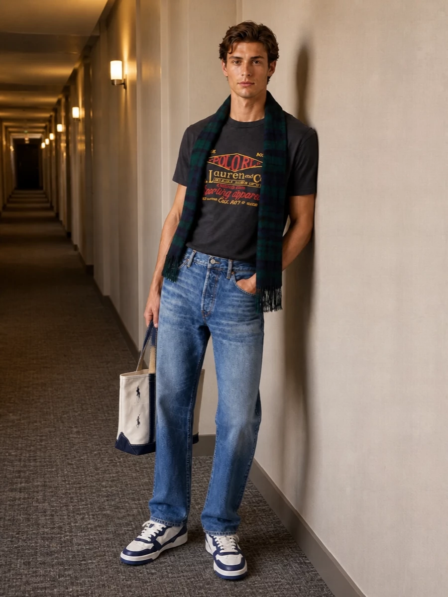 Polo ralph lauren varsity tee jeans sneakers