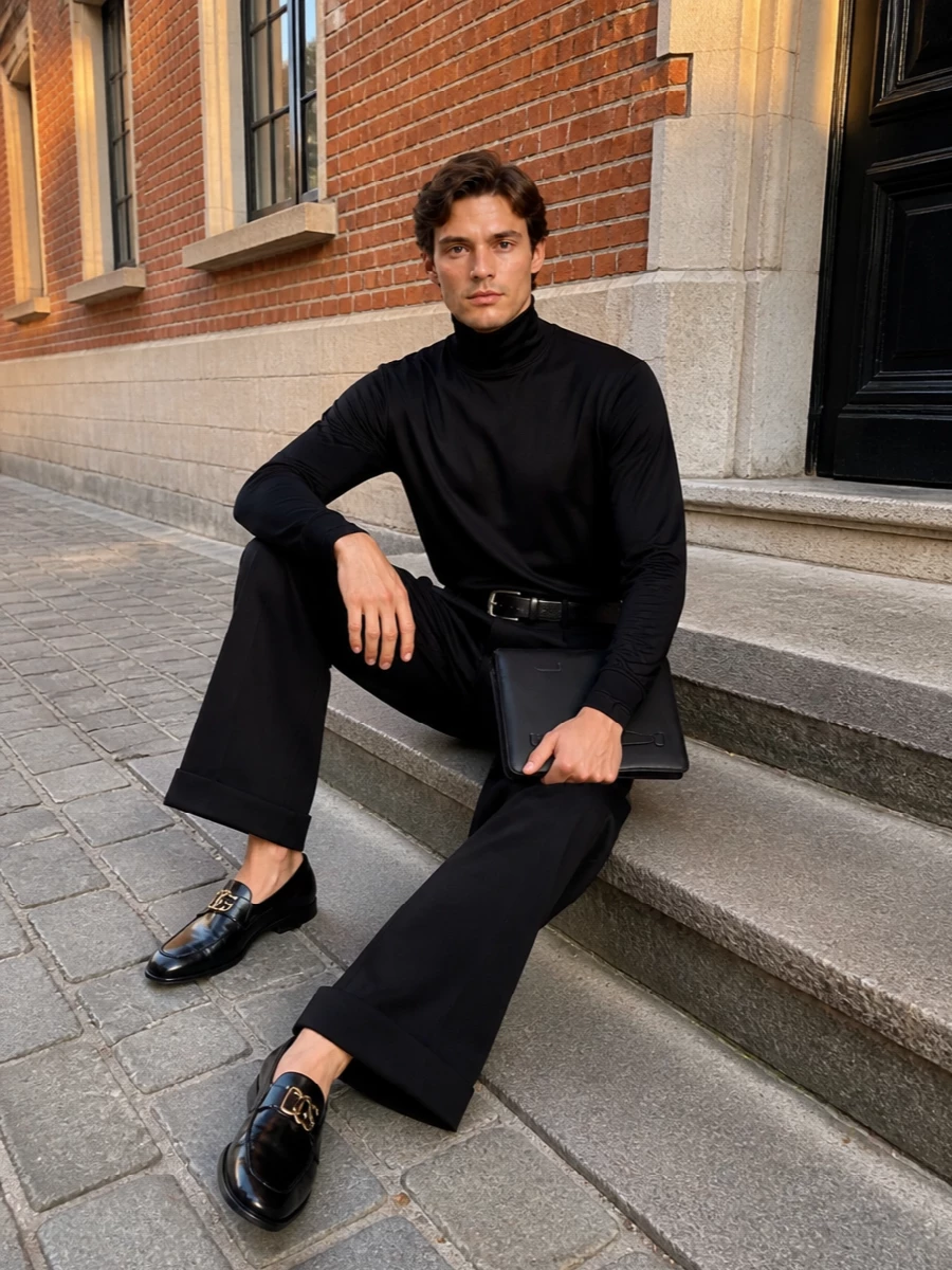 Dolce gabbana wide leg trousers black high neck shirt