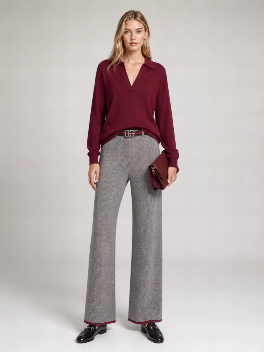 Gucci Ribbed Wool Wide-Leg Trousers