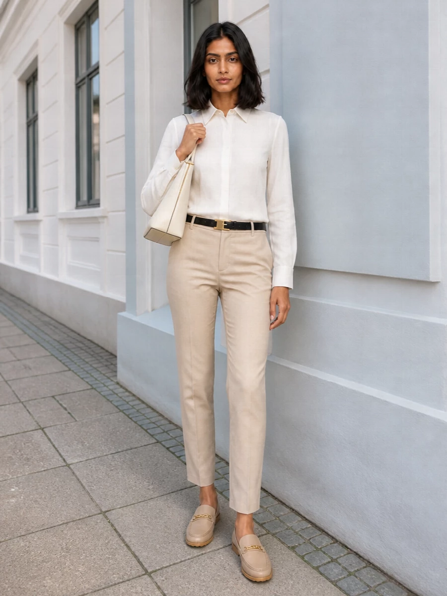 Dondup beige trousers tods loafers outfit