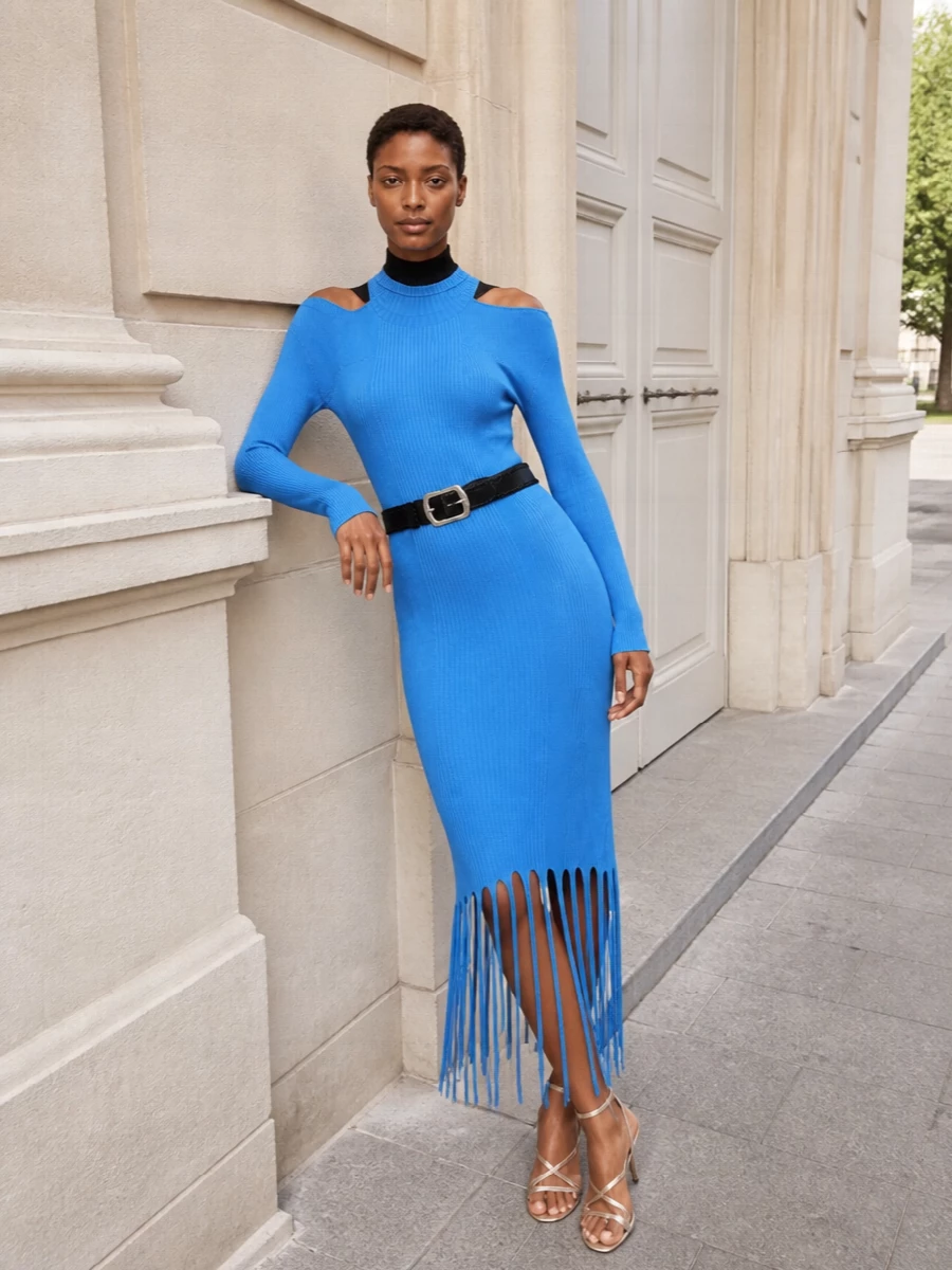 Bottega veneta blue fringe dress strappy sandals