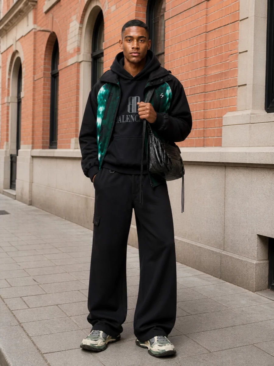 Balenciaga green tie dye jacket wide leg pants