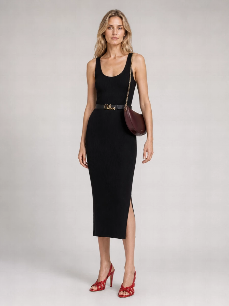 Chloé Scoop Neck Ribbed Midi Dress