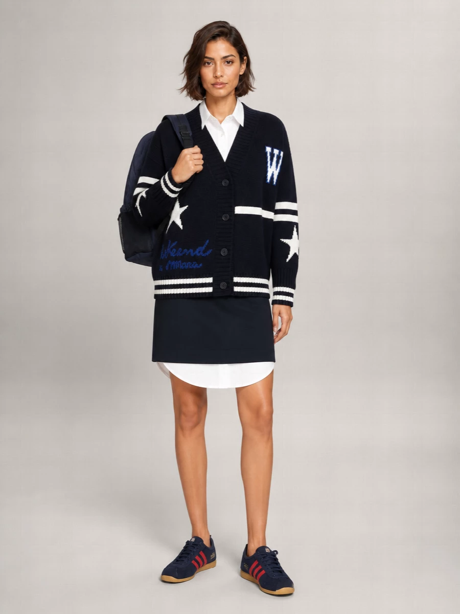 Weekend Max Mara Virgin Wool Intarsia-Knit Cardigan