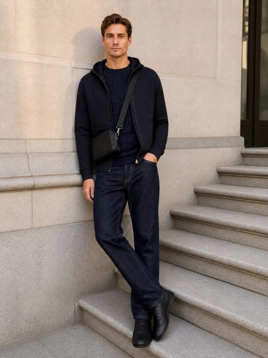Fendi mens navy hoodie dark denim outfit