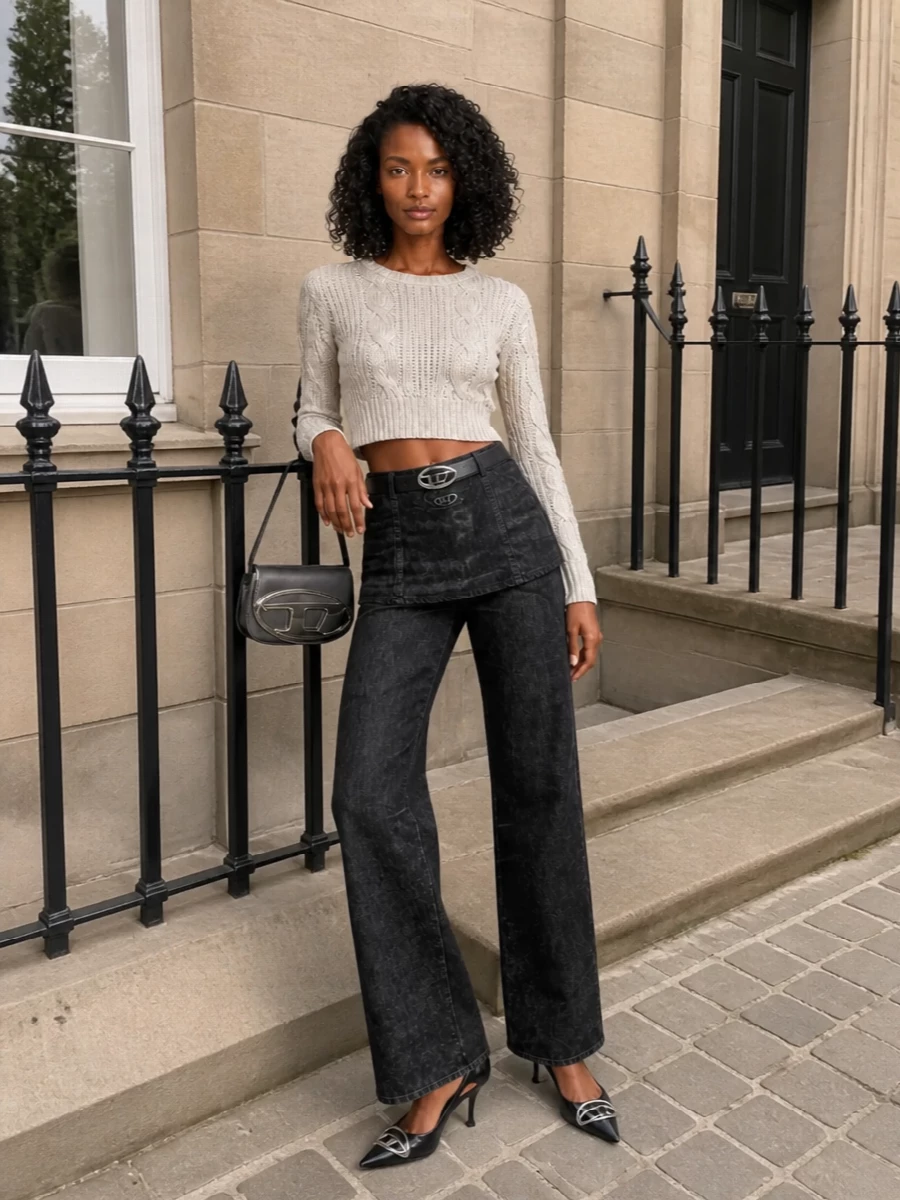 Diesel metallic cropped sweater flared trousers