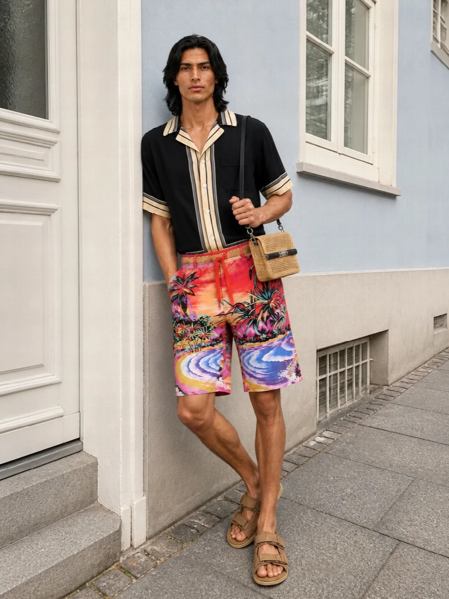 Dolce gabbana tropical shorts black camp shirt