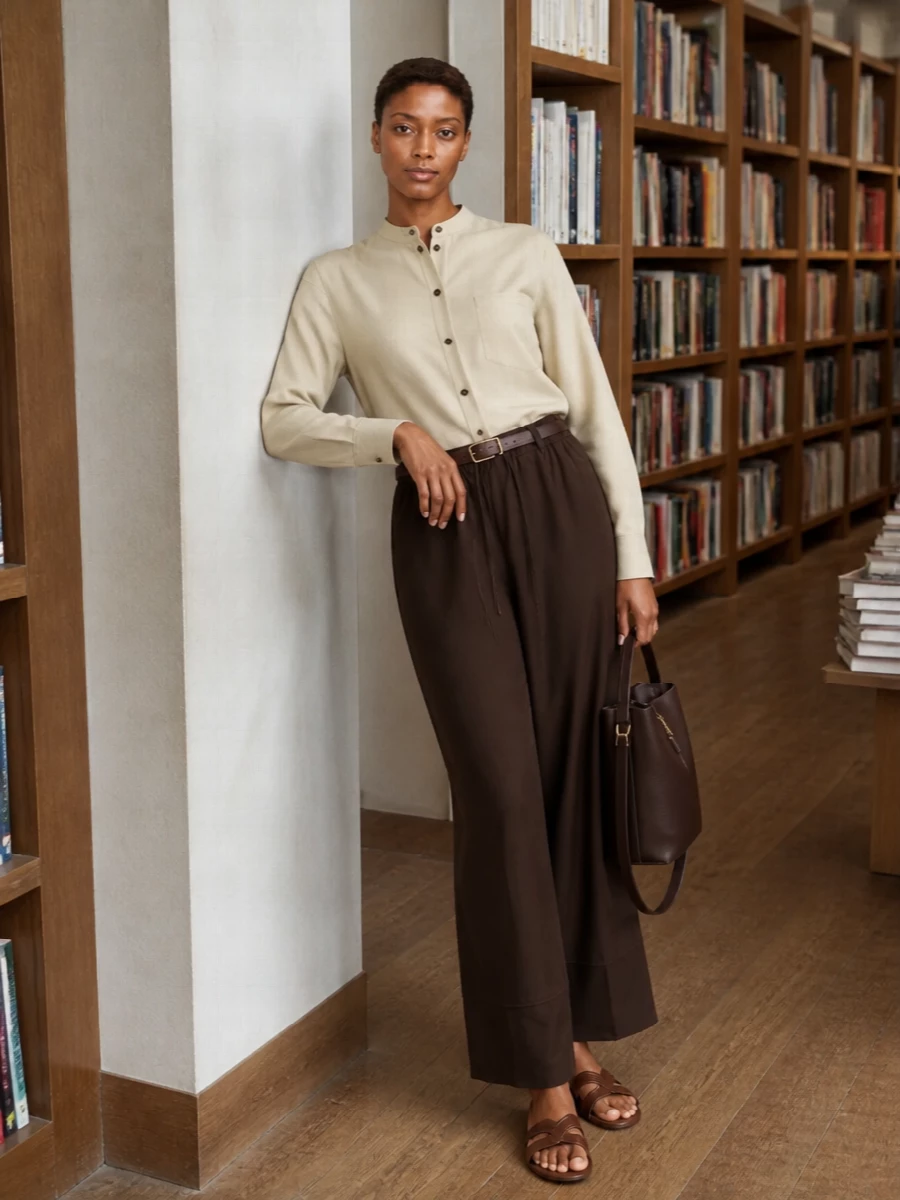 Yves salomon brown wide leg trousers outfit