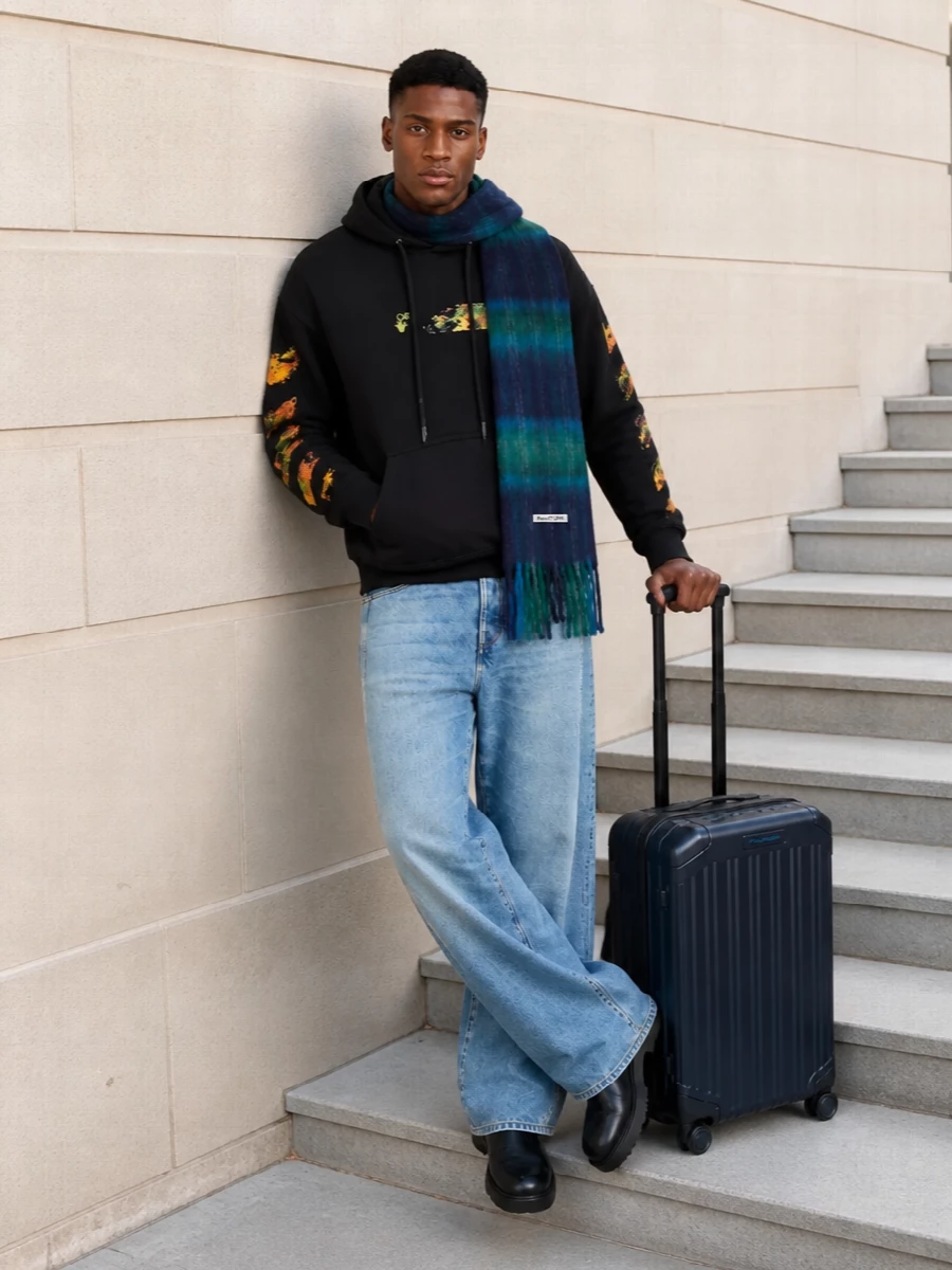 Off white hoodie balmain wide leg jeans outfit
