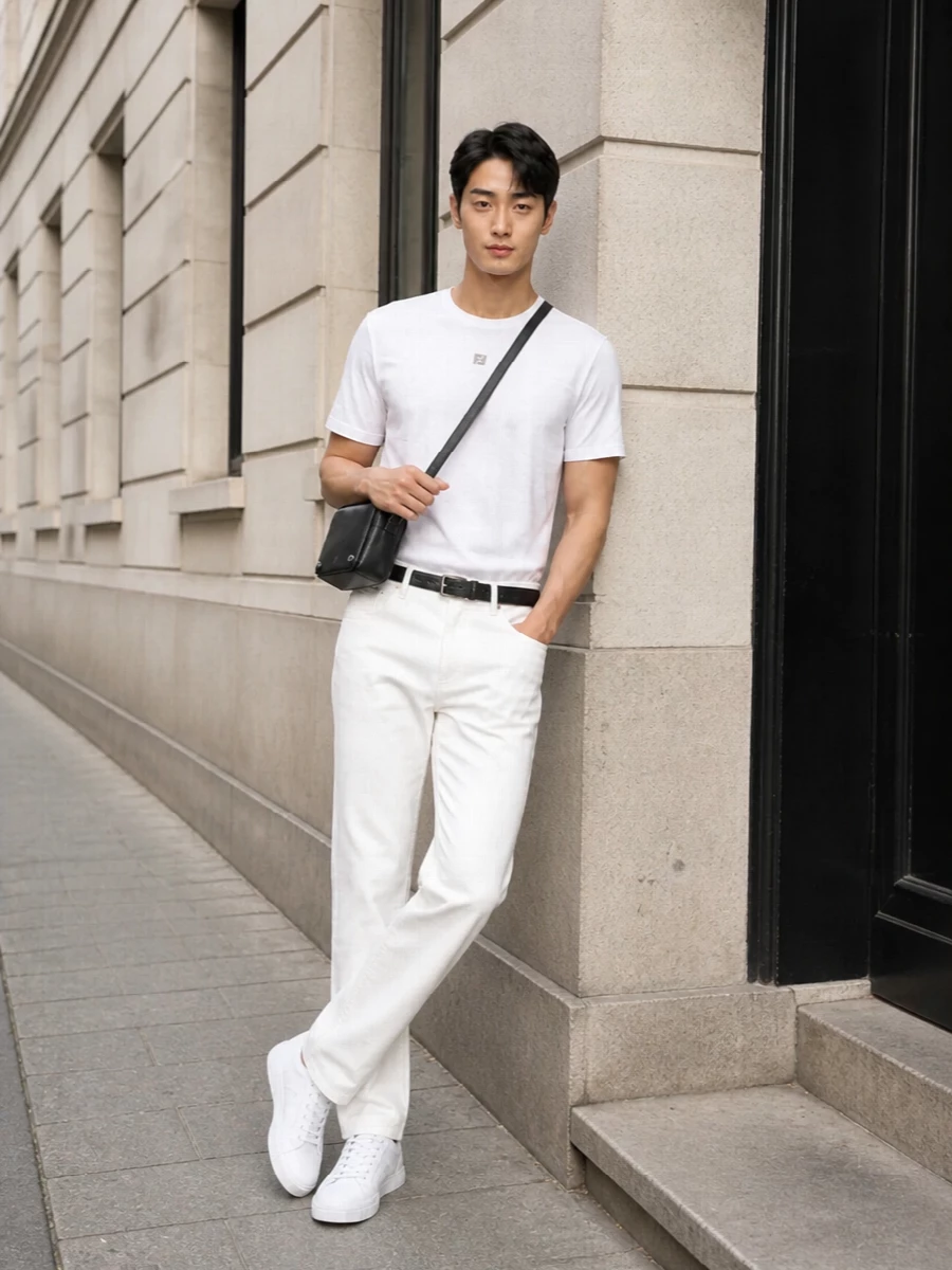 Fendi white tee straight leg trousers outfit