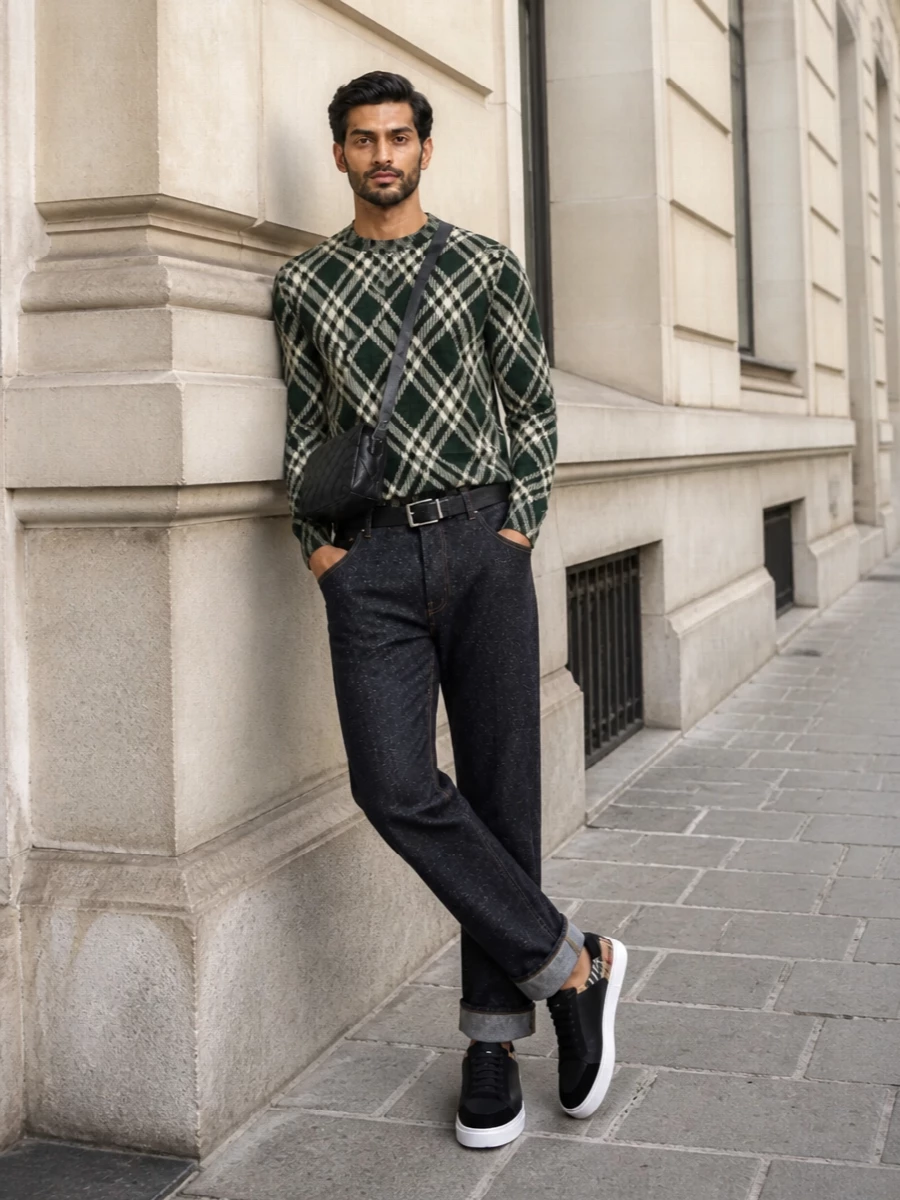 Burberry forest green knit charcoal trousers