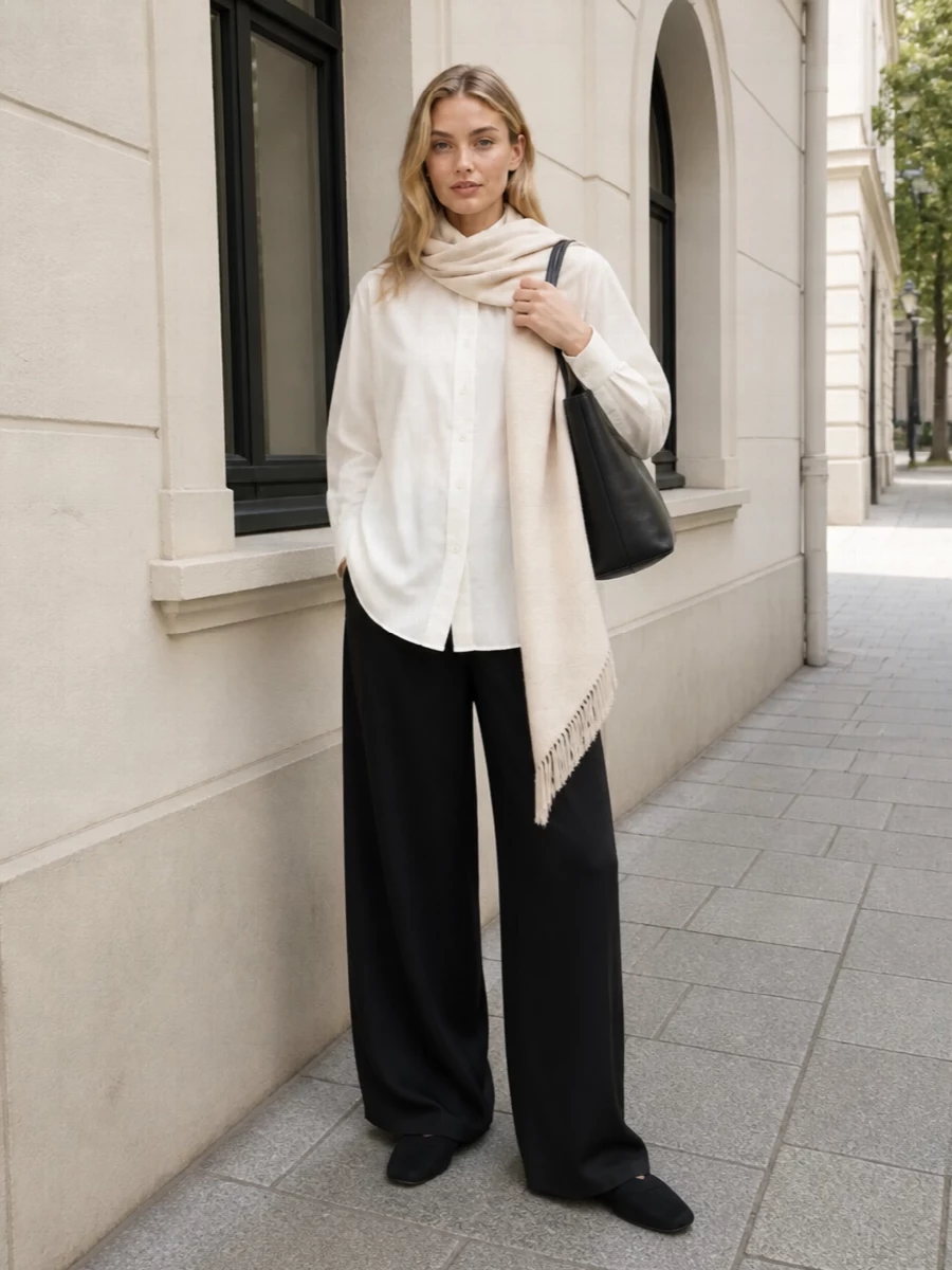 The row wide leg pant long white shirt outfit