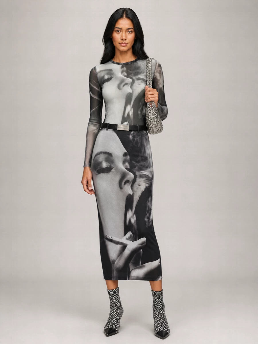 Jean Paul Gaultier printed tulle top