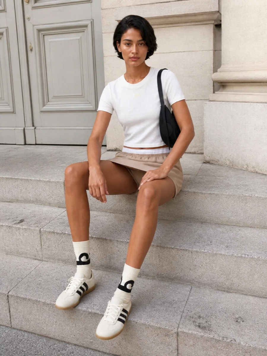 Alexander wang mini skirt adidas sneakers outfit