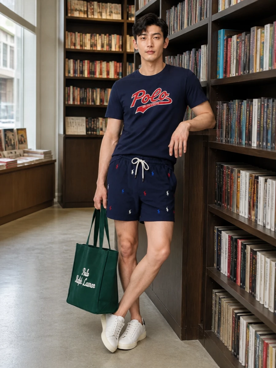 Polo ralph lauren navy tee logo shorts autry sneakers
