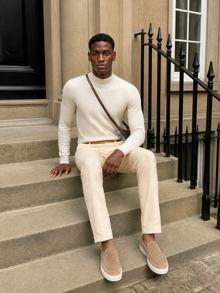 Brunello cucinelli cream trousers neutral knit outfit