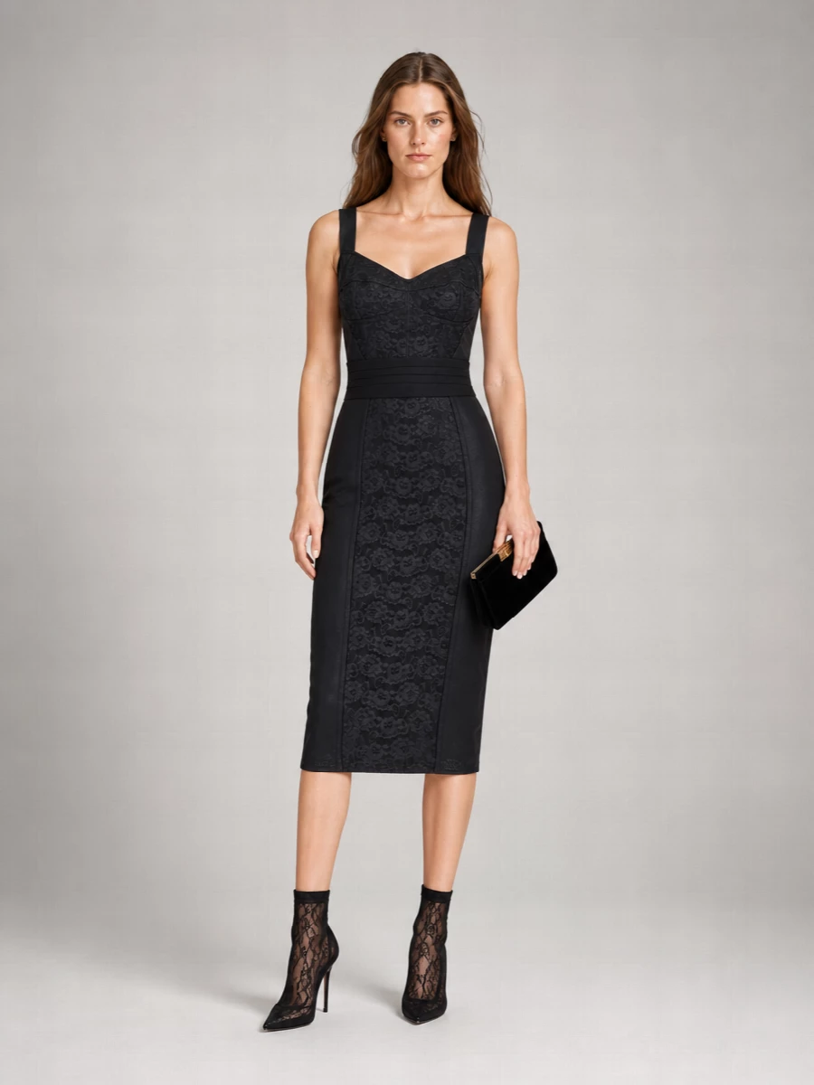 Dolce&Gabbana Lace Detailed Corsetry Midi Dress