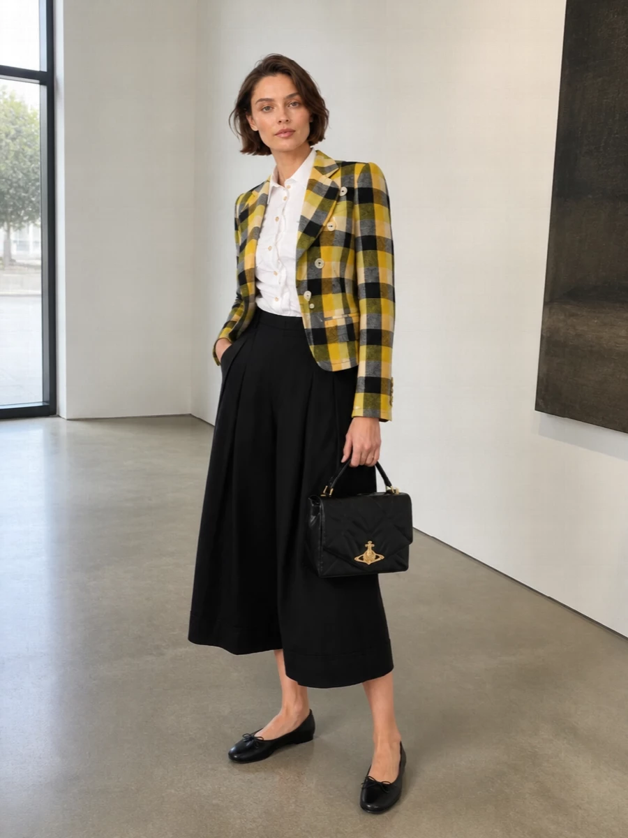 Vivienne westwood yellow tartan blazer wide leg pants