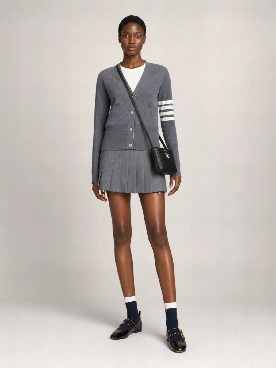 Thom Browne Wool Ribbed V-Neck Cardigan