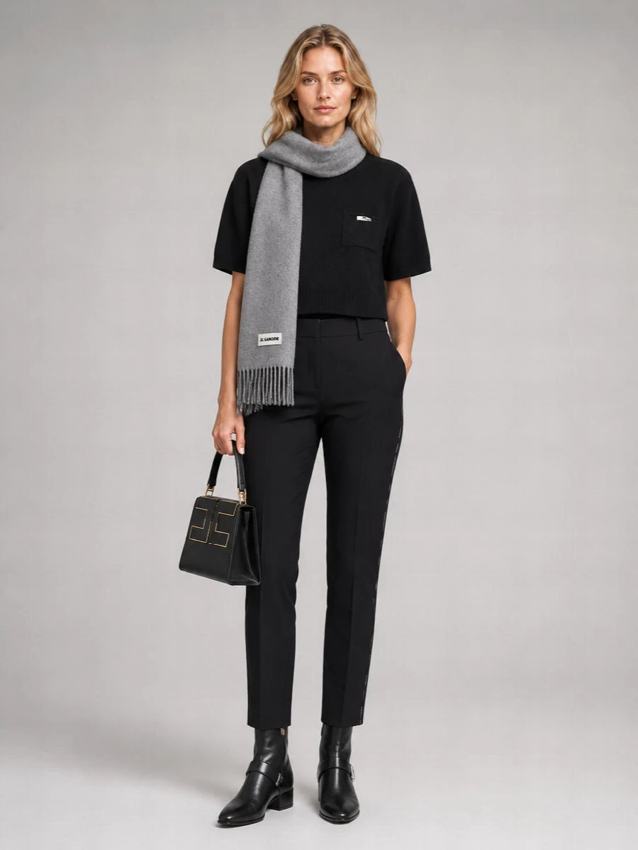 Elisabetta Franchi Cashmere Wool Ribbed Cropped Short-Sleeve Jumper