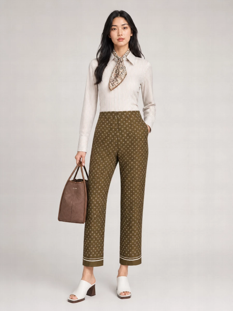 S Max Mara Silk Printed Cropped Wide-Leg Trousers