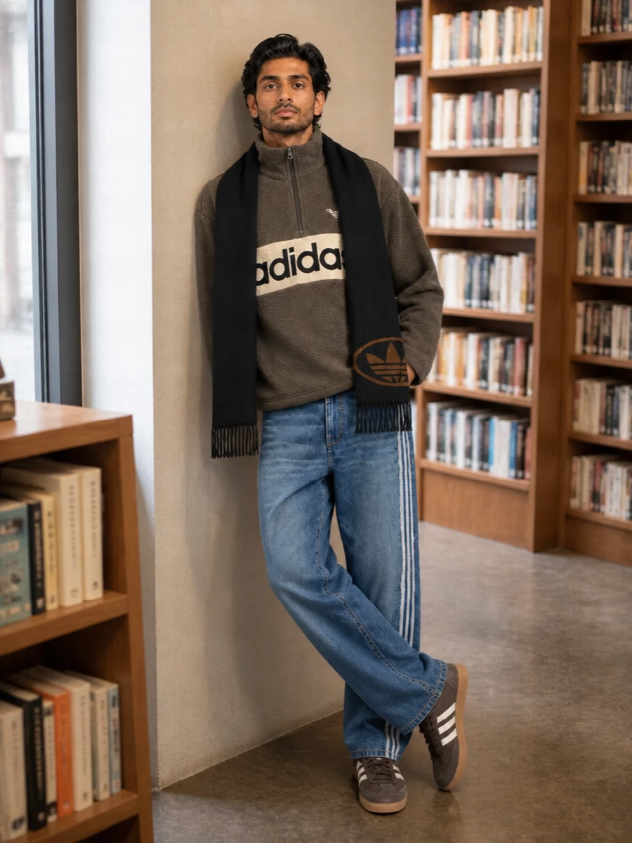 Adidas fleece striped jeans terrace trainers
