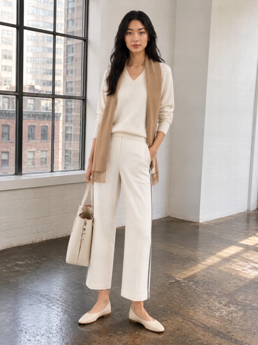Fabiana filippi ivory trousers neutral knit outfit