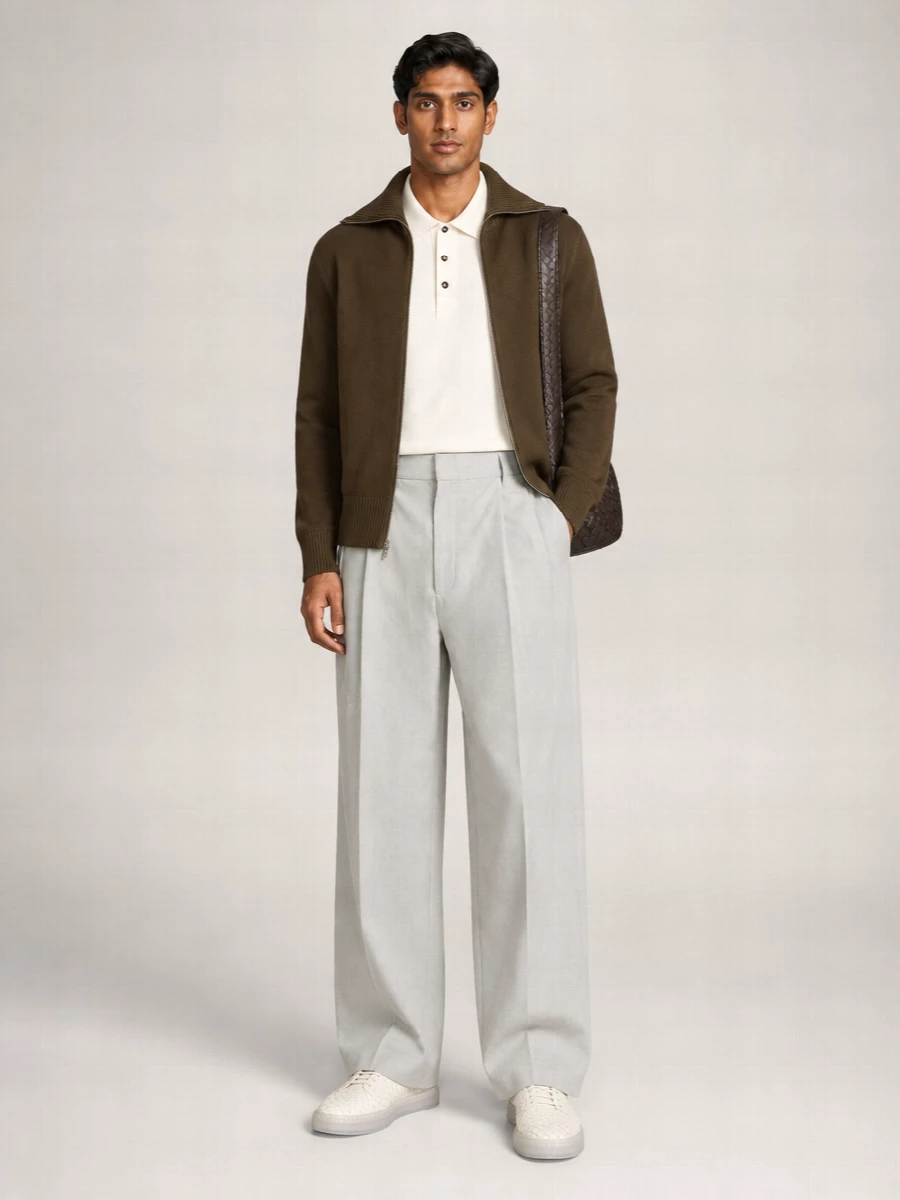 Bottega Veneta Wool Zip-Up High-Neck Cardigan