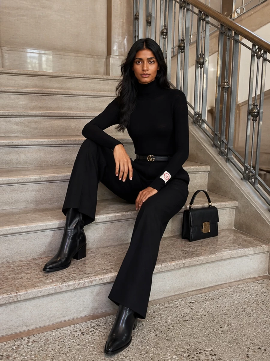 Golden goose black wide leg trousers turtleneck