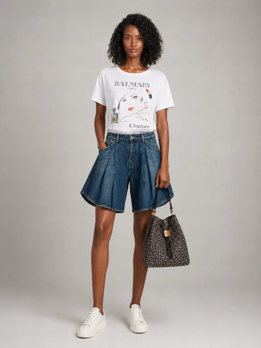 Balenciaga Denim Tulip Knee-Length Shorts