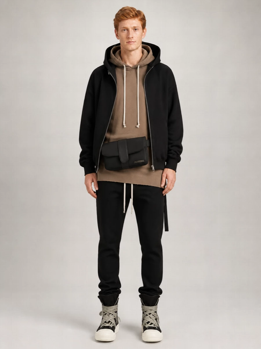 Rick Owens Drkshdw Cotton Oversized Asymmetric Zip Funnel Neck Hooded Jacket