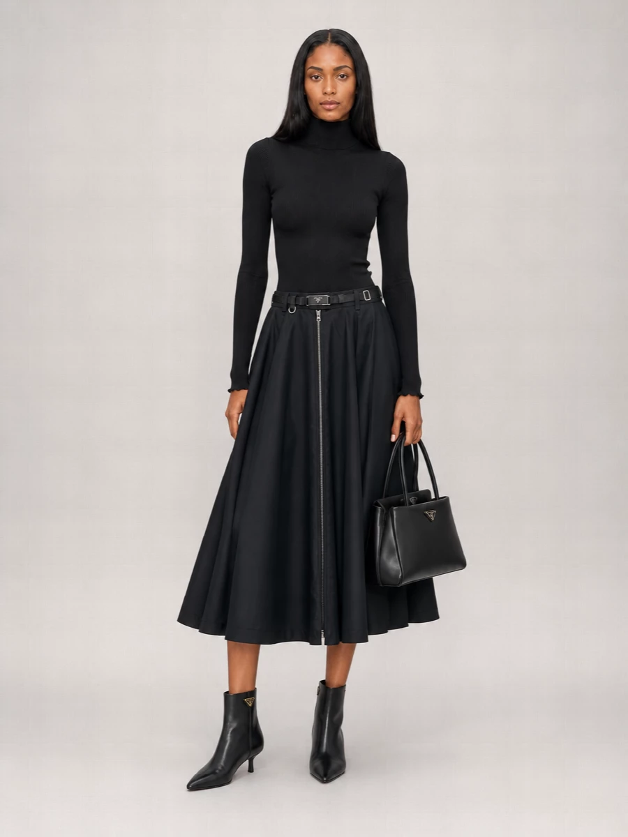 Prada Recycled Nylon Flared Midi Skirt