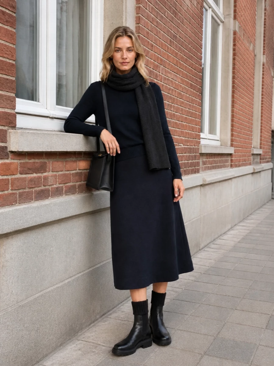 Jil sander navy midi skirt lisa yang cashmere outfit