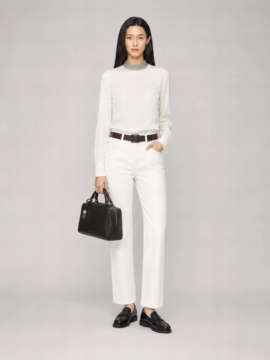 Brunello Cucinelli Denim Cropped Straight-Leg Trousers