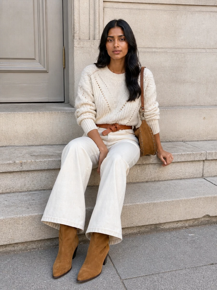 Isabel marant cream sweater ivory wide leg trousers
