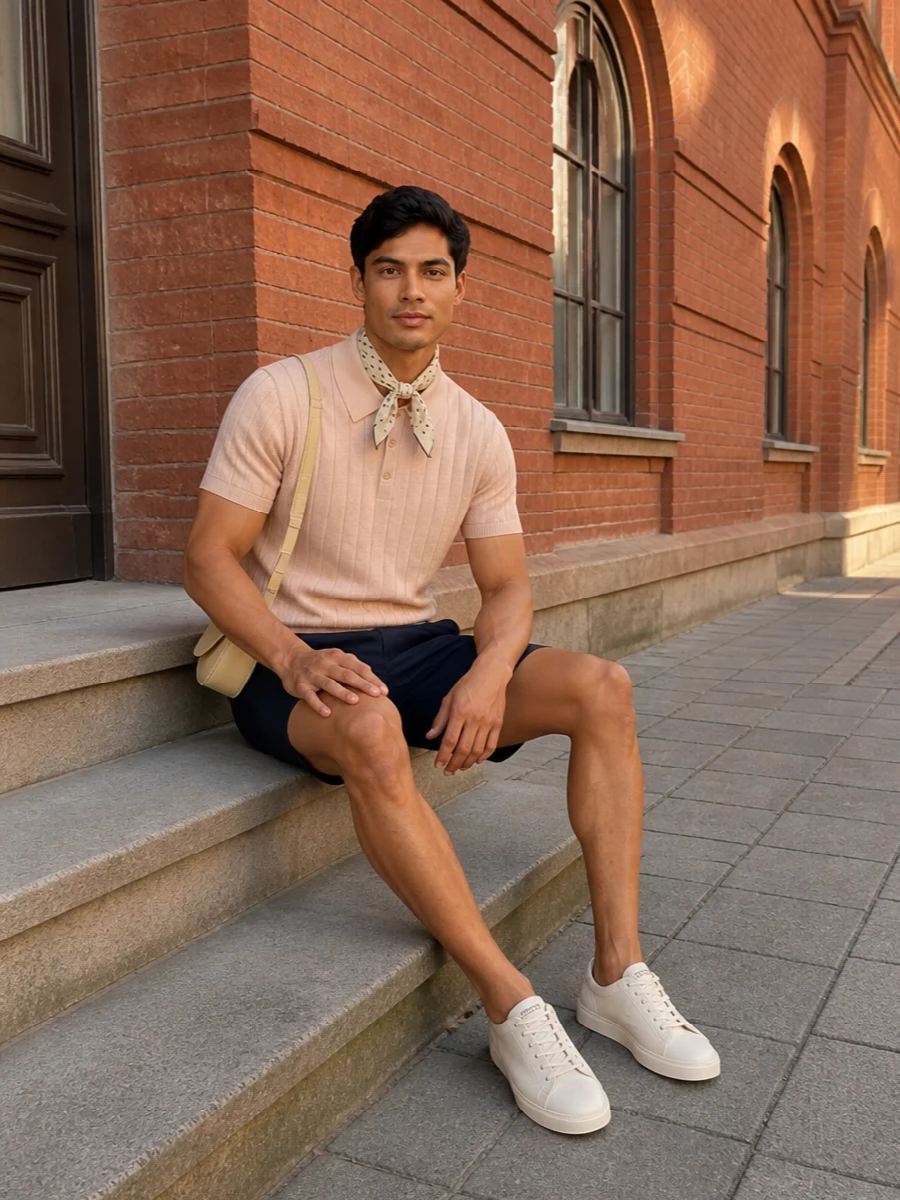 John smedley polo navy tailored shorts outfit